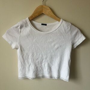Brandy Melville White Lace Trim Crop Top